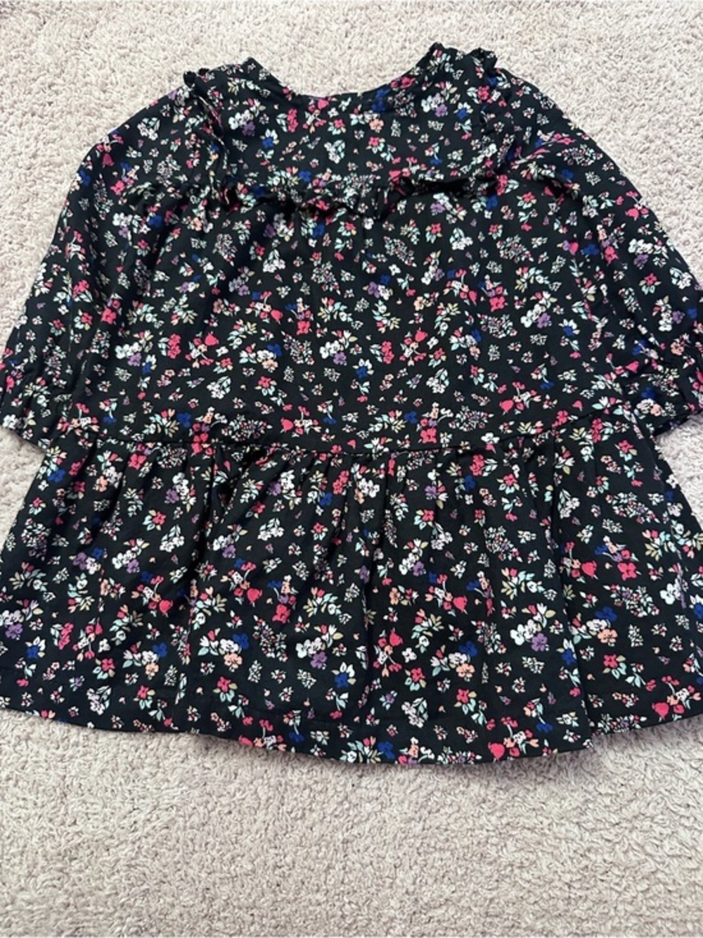 Carter’s Floral Peplum Top Girls 12M Black Long Sleeve Cotton *